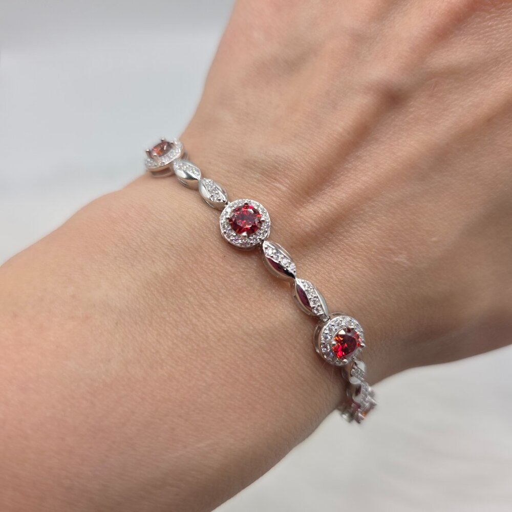 Iced Out Red Halo Tennis Bracelet - 6ct Moissanite - 925 Sterling Silver - Women